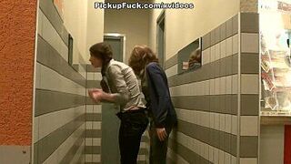 Girl with two braids does blowjob for two guys at the same time - porn video