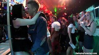 Slutty party chicks fucking in a club - porn video