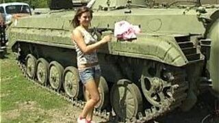 Busty teen Alexa toy twat in tank - porn video