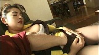 Asian in pantyhose is feeling horny as man rubs her pussy - porn video